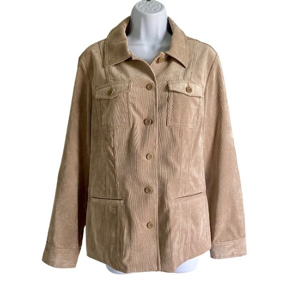 Croft & Barrow Tan Corduroy Button Up Shirt Jacket Women's Medium - Picture 2 of 11